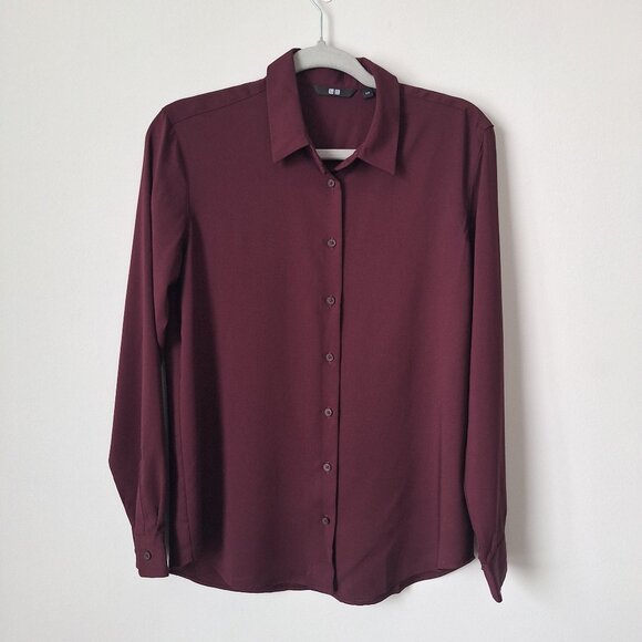 2 FOR $22 - UNIQLO Women's Rayon Long Sleeve Blouse - Blue - Burgundy - Picture 5 of 7